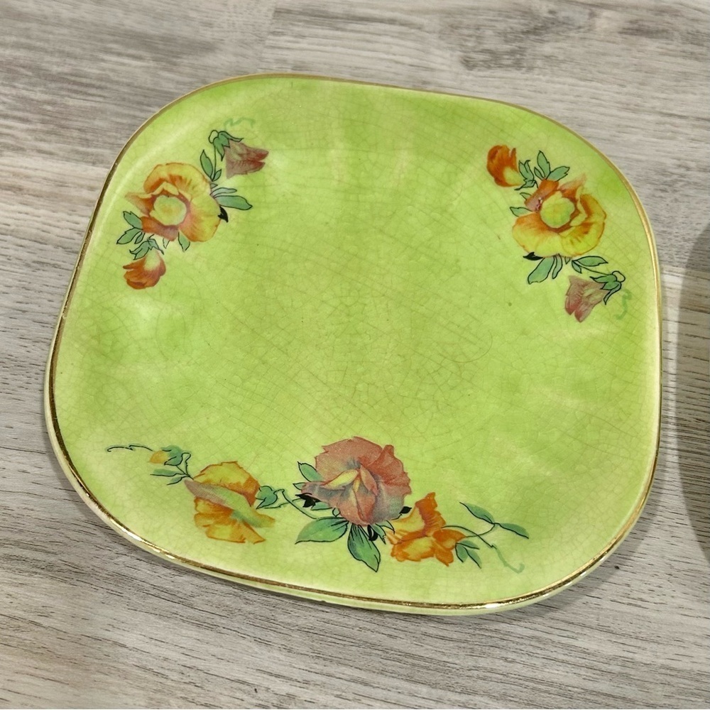 Vintage Emerald Glow Limoges China USA Made 6” Green Floral Plates Set Of 3 - Picture 2 of 6